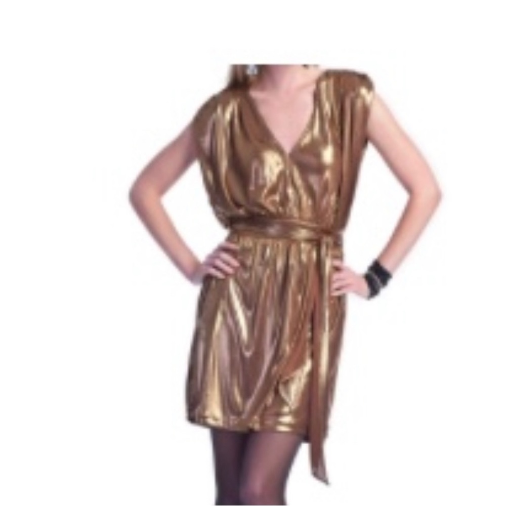 EUC Halston Heritage Liquid Gold Dress Sz 4